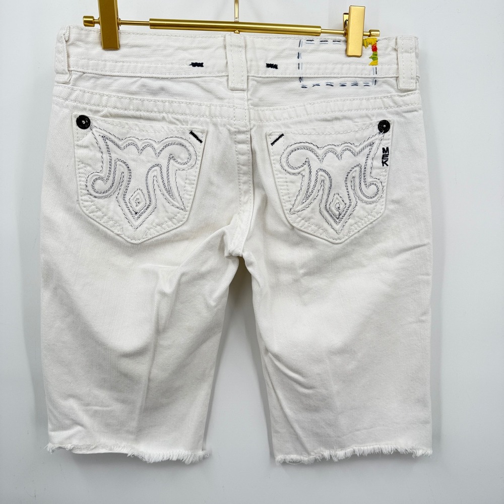 MEK Denim USA White Frayed Hem Denim Bermuda Shorts Women's Size‎ 26